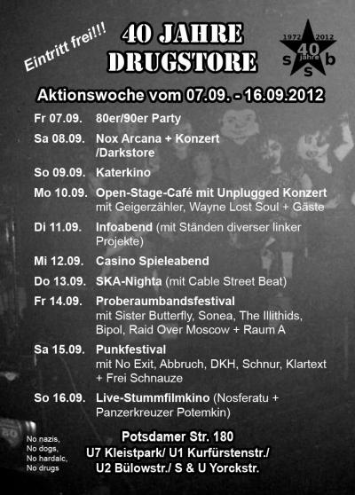 Flyer: 40 jahre selbstorganisation - 40 jahre ssb (1972-2012) - aktionswoche im drugstore  7.-16.9-2012